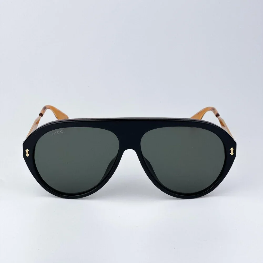 Gucci Men BRAND NEW Sunglasses Black Gold Havana Grey Aviator GG1515S 001